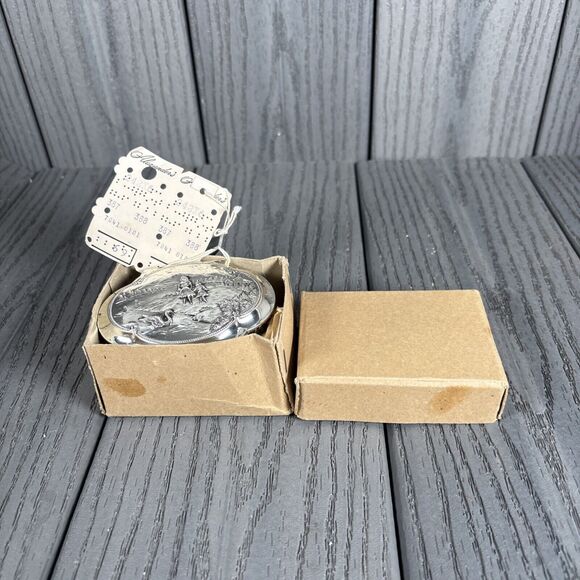 NOS New Trinket Box Silver Tone Velvet Lined Footed Ornate Small - Alexanders - Picture 1 of 7